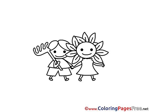 Children in Garden Coloring Pages free