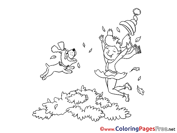 Dog jumps with Girl Coloring Pages for free