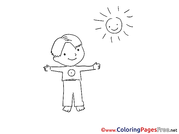 Sun and Boy download Colouring Sheet free