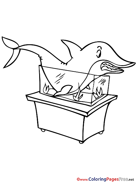 Shark in Aquarium download printable Coloring Pages