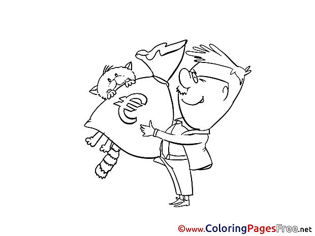 Cat Bag Money Man Kids free Coloring Page