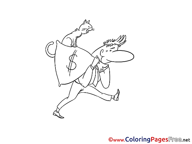 Cat Man Money Children Coloring Pages free