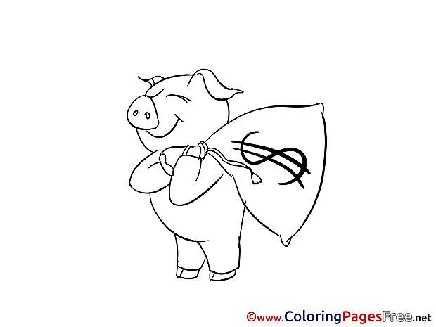Piggy Bag Money printable Coloring Pages for free