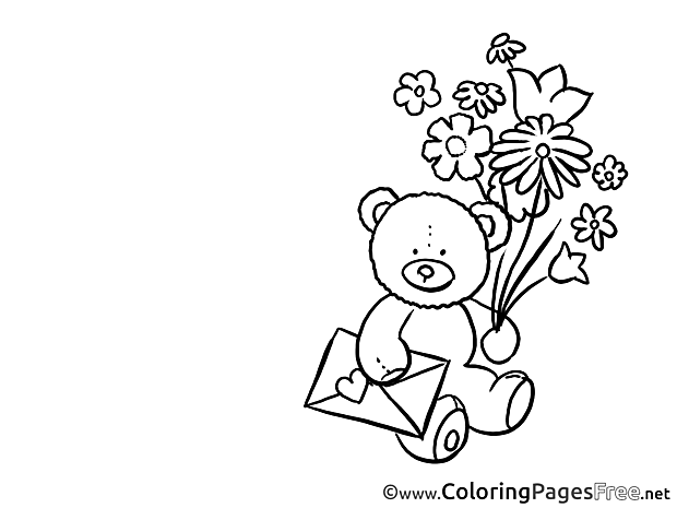 Bear Mother's Day Flowers Coloring Pages free