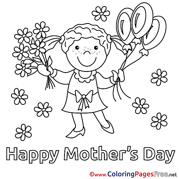 Bouquet Daughter Flowers Balloons Coloring Pages Mother's Day for free