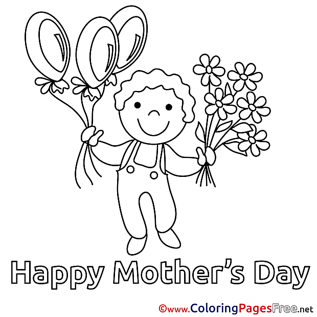 Boy Balloons Flowers printable Mother's Day Coloring Sheets