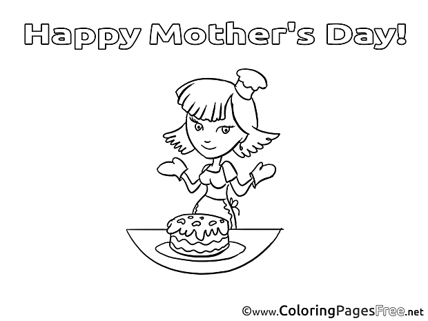 Cake Girl Kids Mother's Day Coloring Page