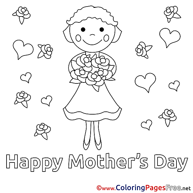 Girl Gift Flowers printable Coloring Pages Mother's Day