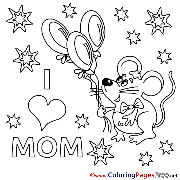 Mouse Balloons Colouring Page Mother's Day free