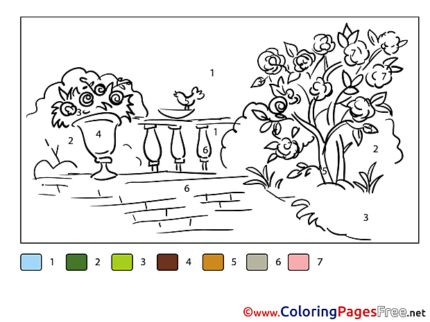Blooming Garden printable Coloring Pages Painting by Number
