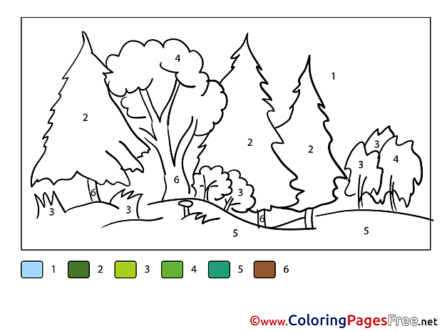 Forest Kids Painting by Number Coloring Pages
