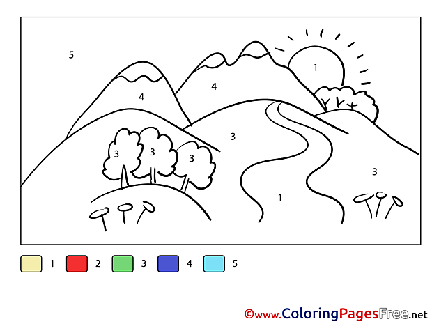 Mountains Children Painting by Number Colouring Page