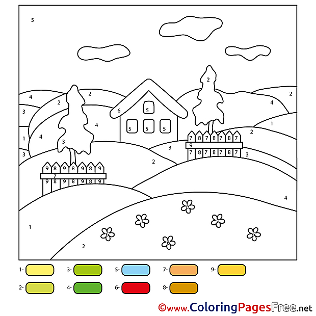 Painting by Number Farm printable Coloring Sheets