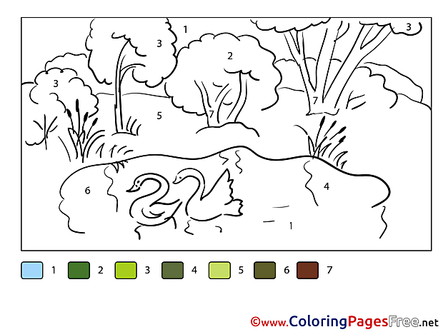 Pond Painting by Number Colouring Sheet free