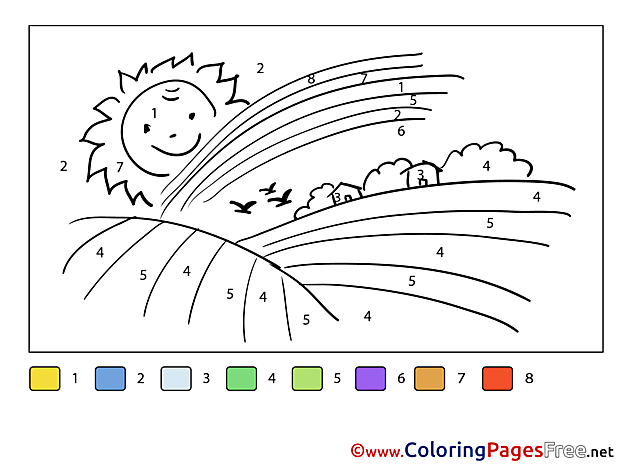Rainbow Field free Painting by Number Coloring Sheets