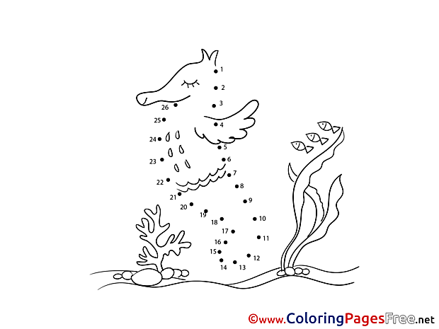 Sea Horse for Kids Painting by Number Colouring Page