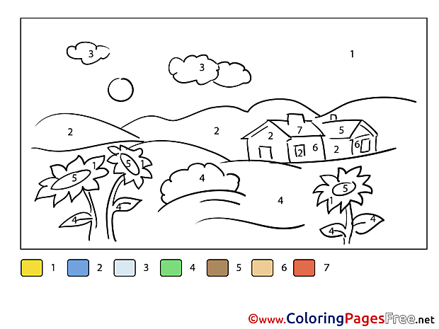 Village for Kids Painting by Number Colouring Page