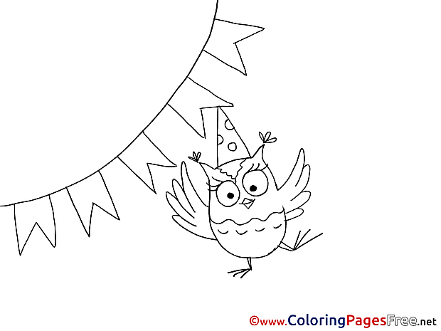 Flags Owl download Party Colouring Sheet free