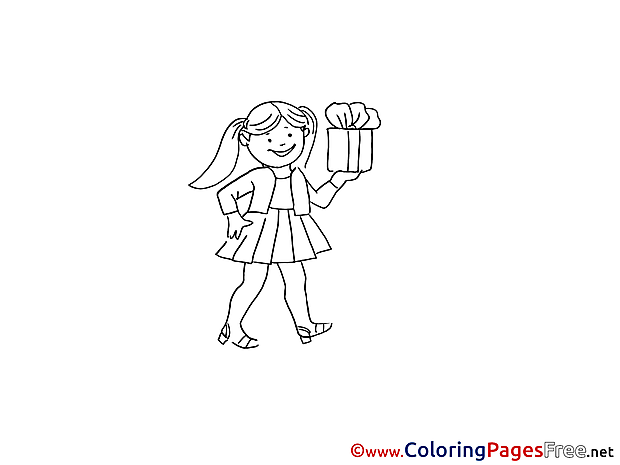 Gift Girl Party for Kids printable Colouring Page