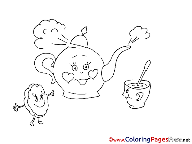 Kettle Cookie for Kids printable Colouring Page