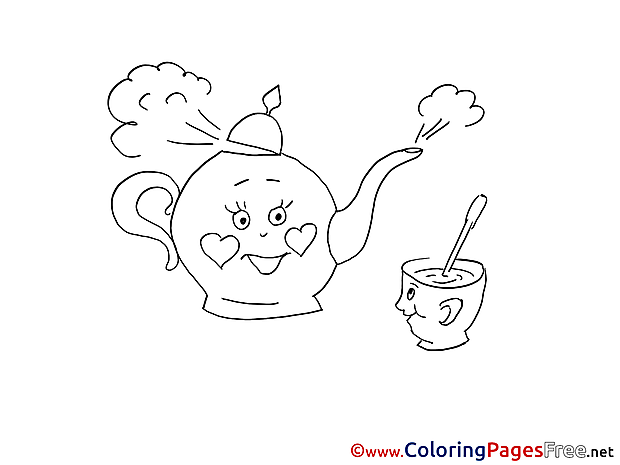 Kettle Cup of Tea for free Coloring Pages download