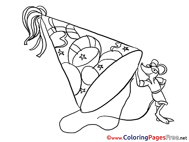 Mouse Party Cap Kids free Coloring Page