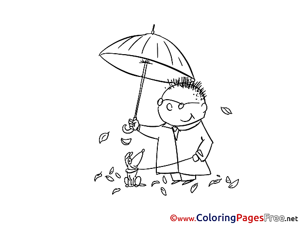 Autumn Man with Dog Colouring Page printable free