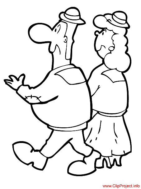 Cartoon people couple coloring page for free
