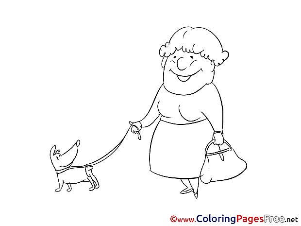 Dog and Old Woman printable Coloring Sheets download