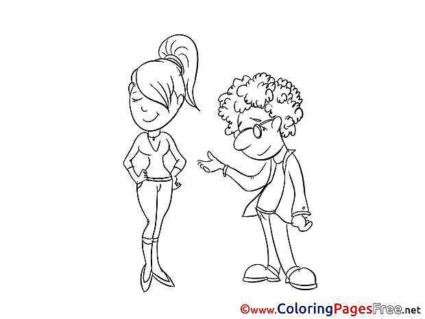 Flirt Man with Girl  free Coloring Page