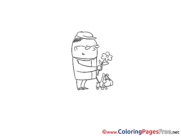 Flower Colouring Sheet Man with Dog download free
