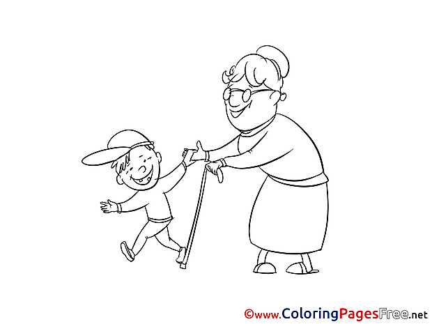 Grandmother with Boy download Colouring Sheet free
