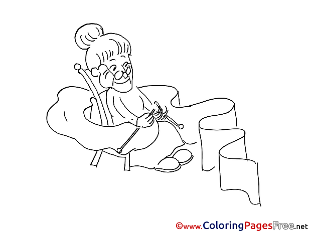Sewing Children download Colouring Page Grandmother