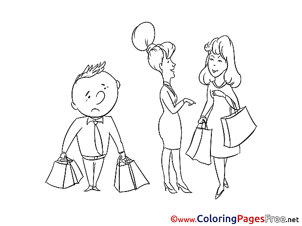 Shopping Kids free Coloring Page