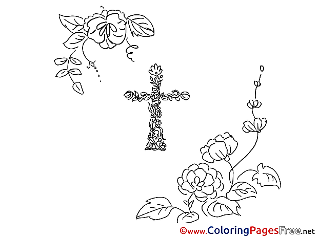 Flowers Kids Cross Christening Coloring Pages