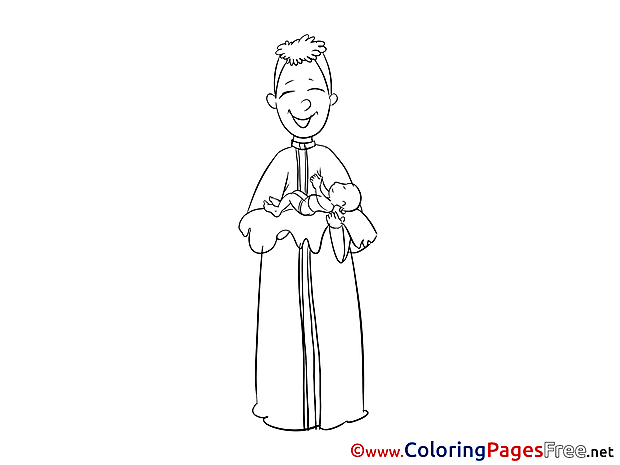 Kids Christening Coloring Page Priest