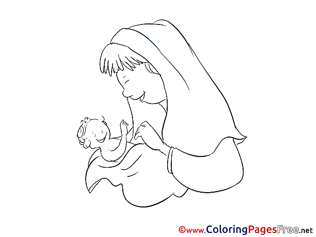 Mother for Kids Christening Colouring Page