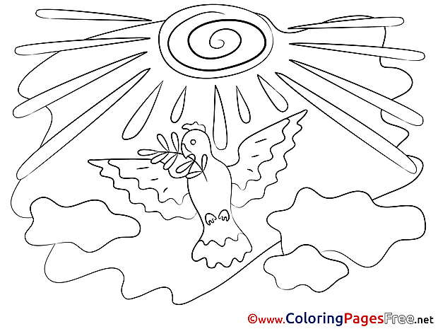 Nuages Sun Children Pentecost Colouring Page