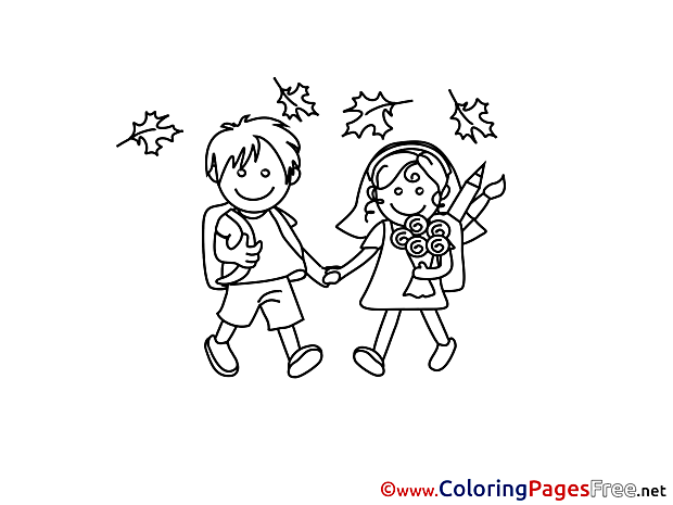 Autumn School for Kids printable Colouring Page