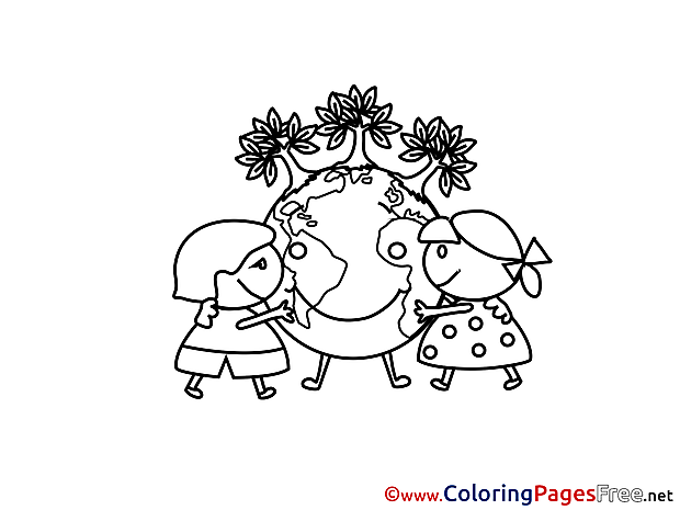 Earth Planet Kids free Coloring Page