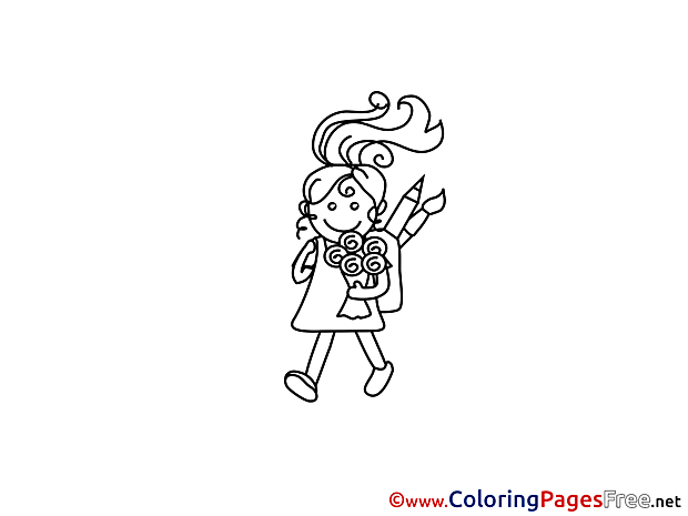 Girl School Kids download Coloring Pages