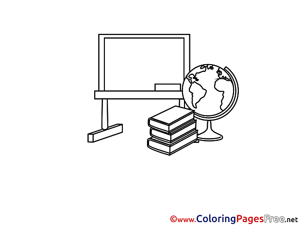 Globe Blackoard Books School Coloring Sheets free