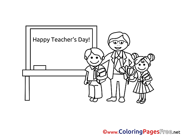 Happy Teacher's Day School Colouring Page printable free