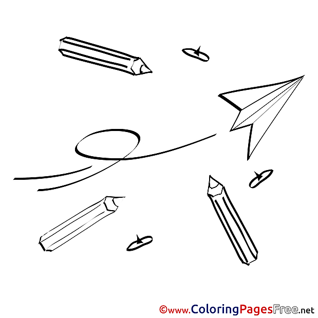 Plane Paper Pencils for Kids printable Colouring Page