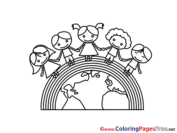 Rainbow Kids Earth download Colouring Sheet free