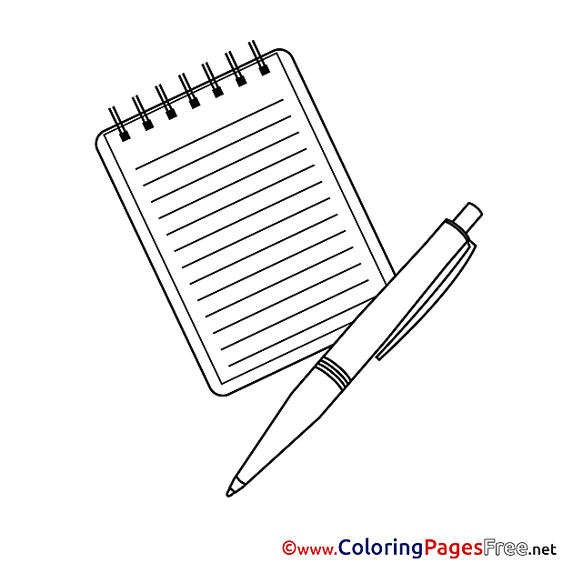 School Notepad Pen free Colouring Page download