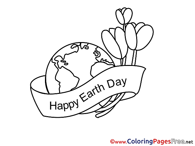 Tulips Happy Earth Day Colouring Page printable free