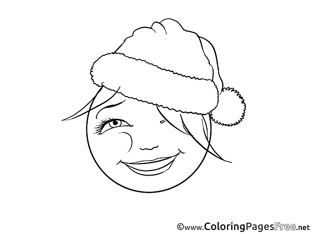 Santa Hat Kids Smiles Coloring Page