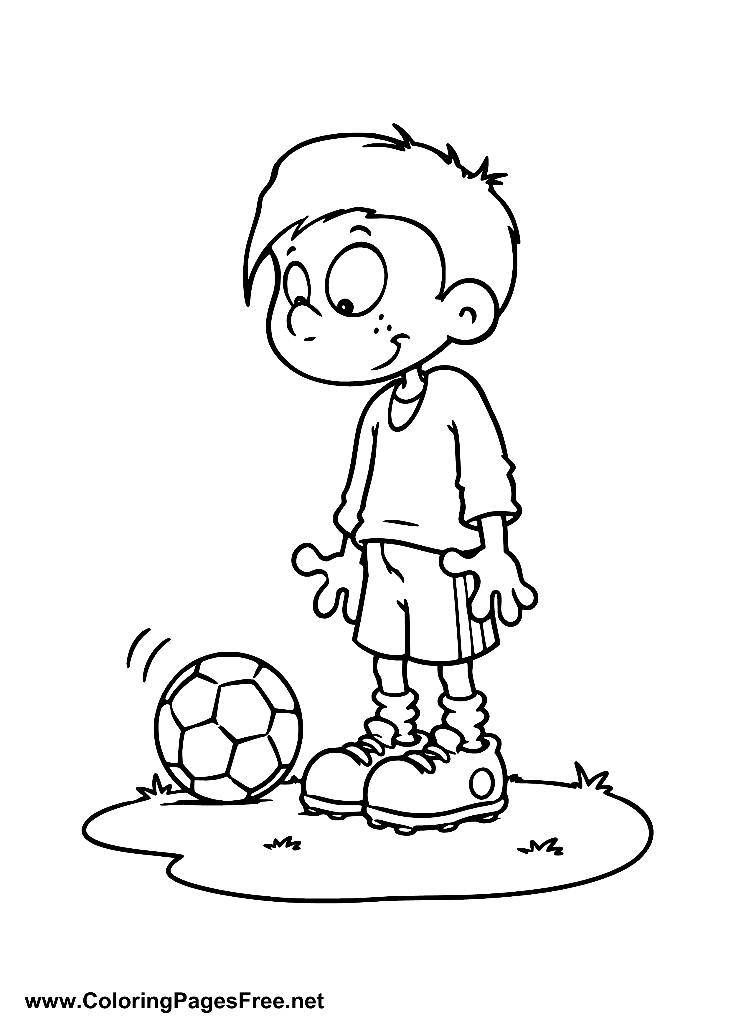 Boy with Soccer Ball - Free Sports Coloring Pages