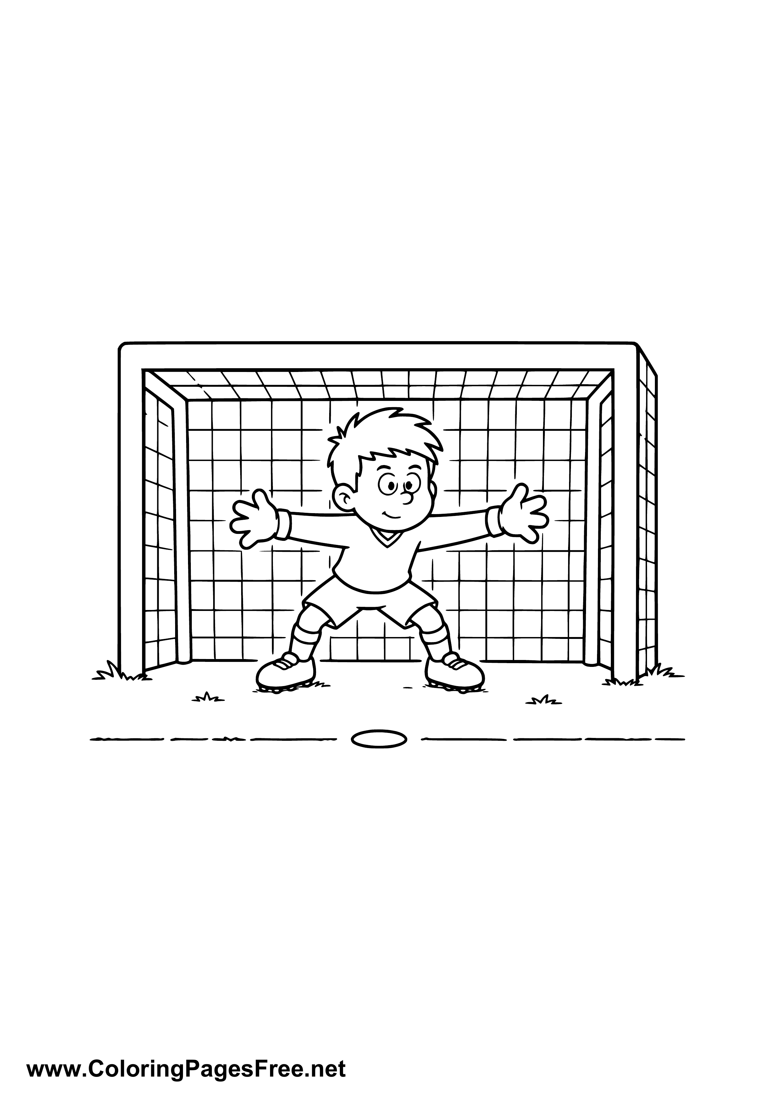 Child Goalkeeper in a Soccer Goal Coloring Page